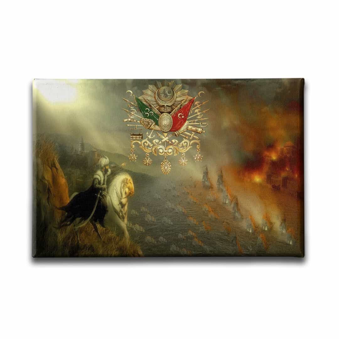 Kusatma Osmanli Devlet Armasi Kanvas Tablo