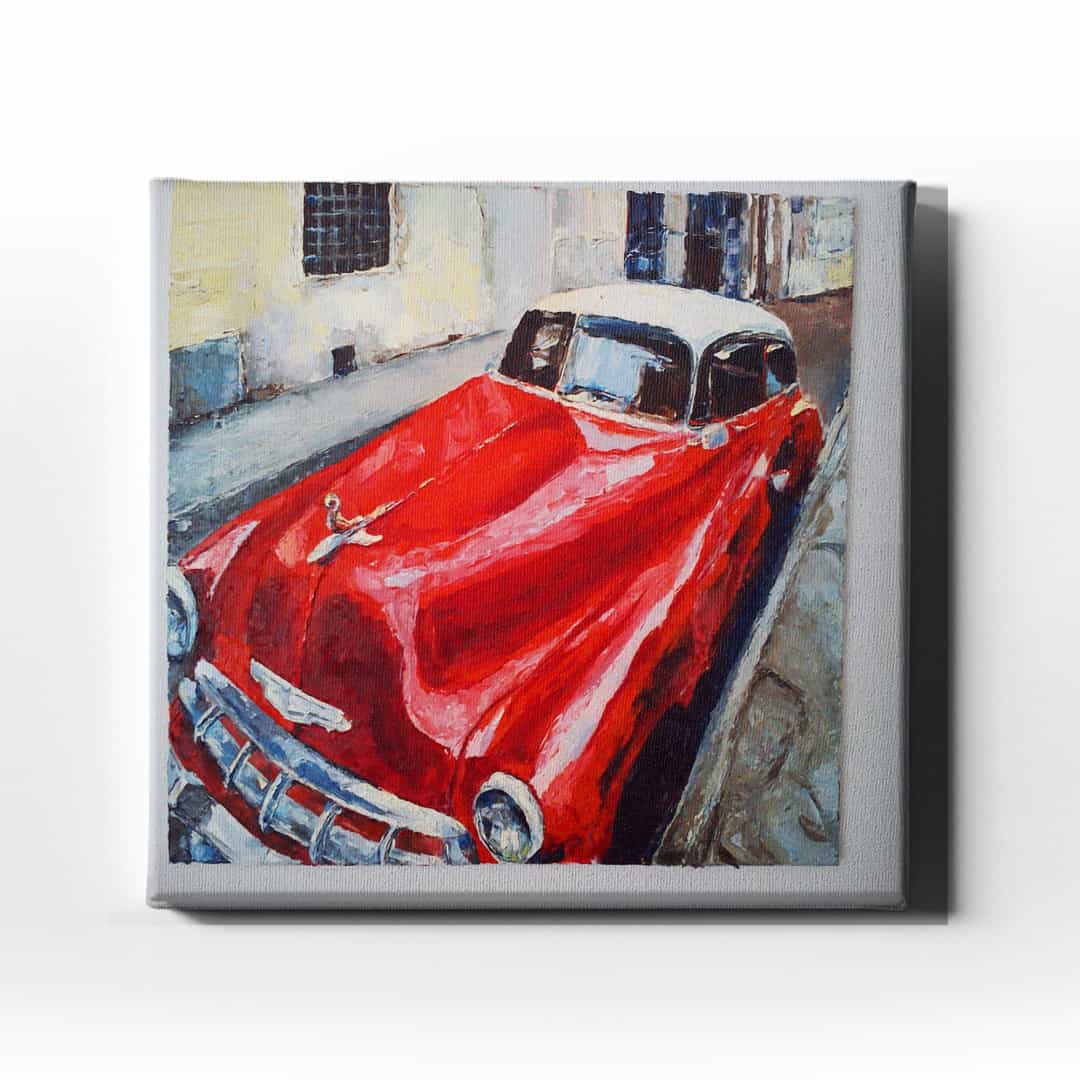 Yagli Boya Kirmizi Araba Canvas Tablo