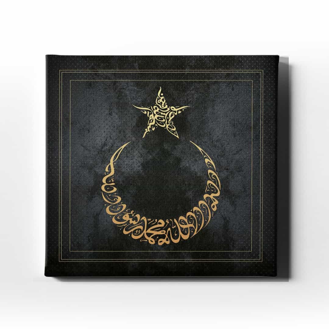 Kelime-i Tevhidli Ay Yildiz Kanvas Tablo