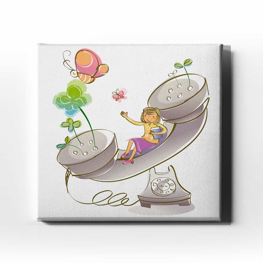 Telefonlu Cocuk Kanvas Tablo