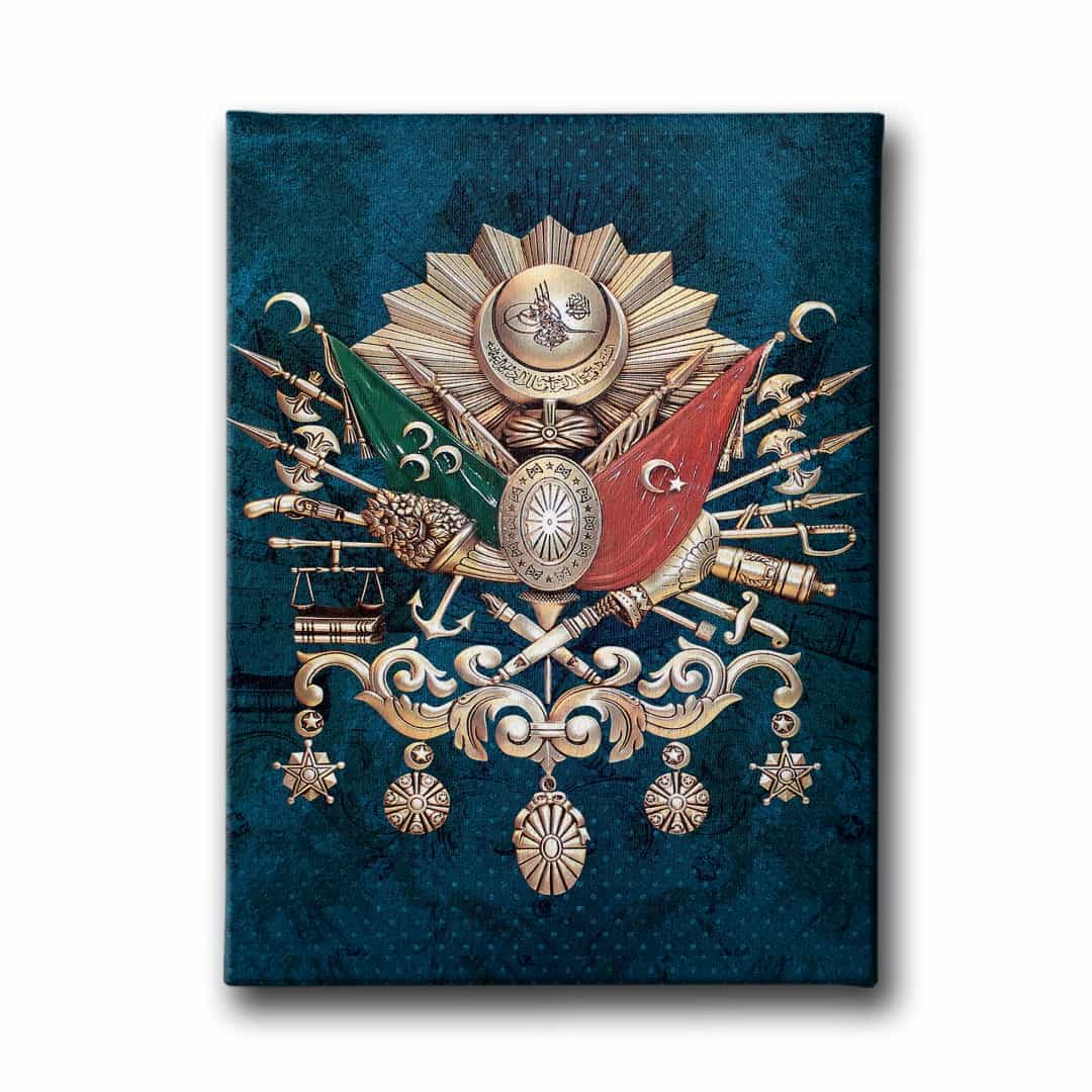Mavi Osmanli Devlet Armasi Kanvas Tablo