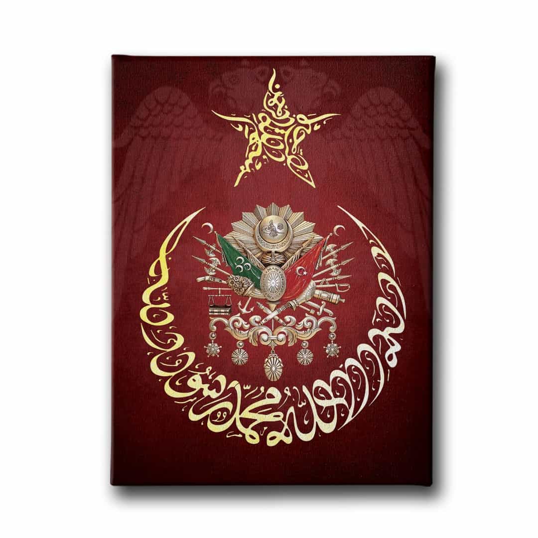 Ay Yildiz - Kelime-i Tevhid - Cift Basli Kartal - Osmanli Devlet Armasi Kanvas Tablo