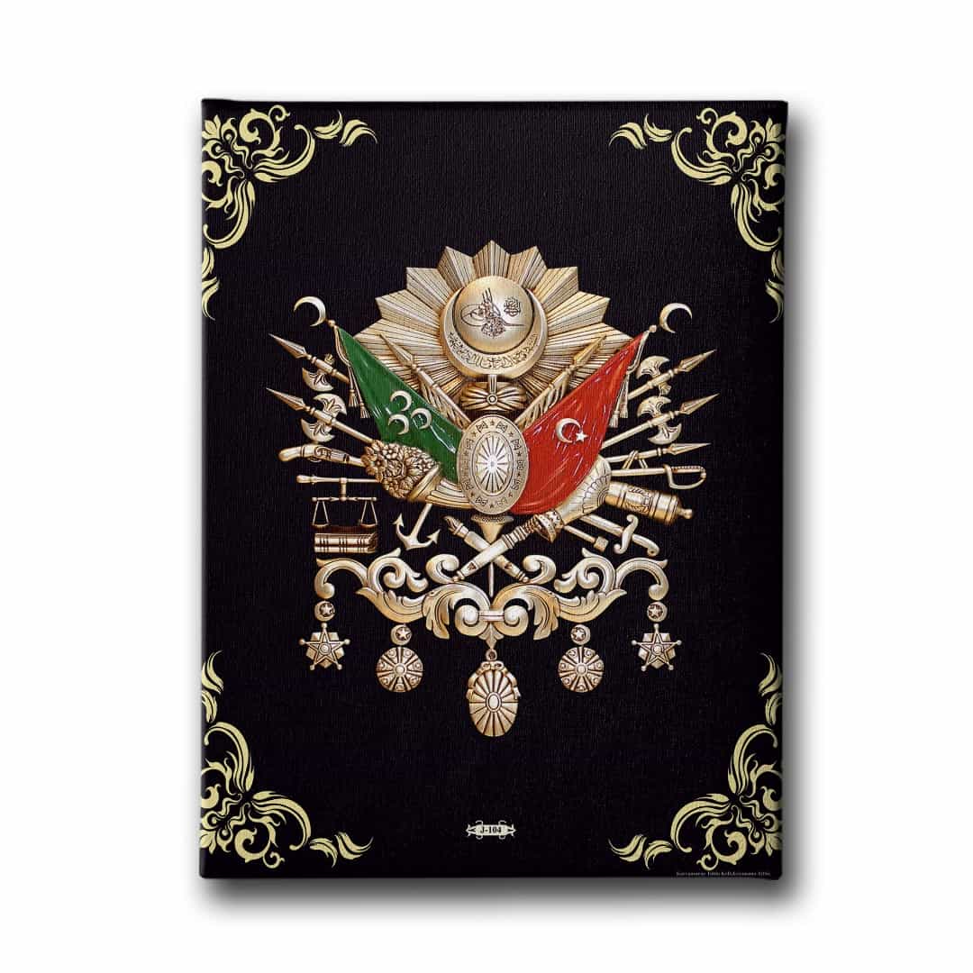 Siyah Osmanli Devlet Armasi Kanvas Tablo