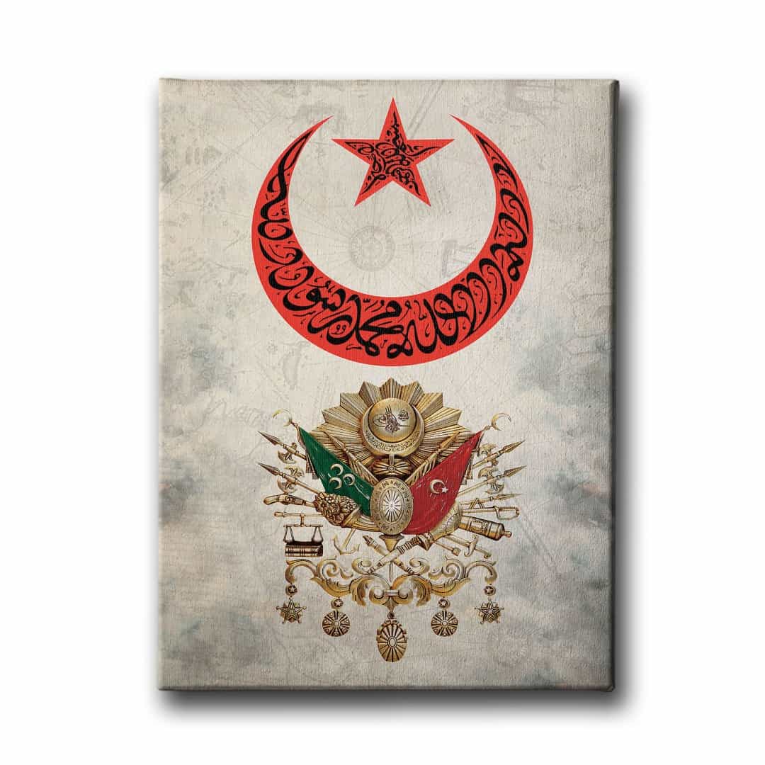 Turk Bayragi- Osmanli Devlet Armasi Kanvas Tablo