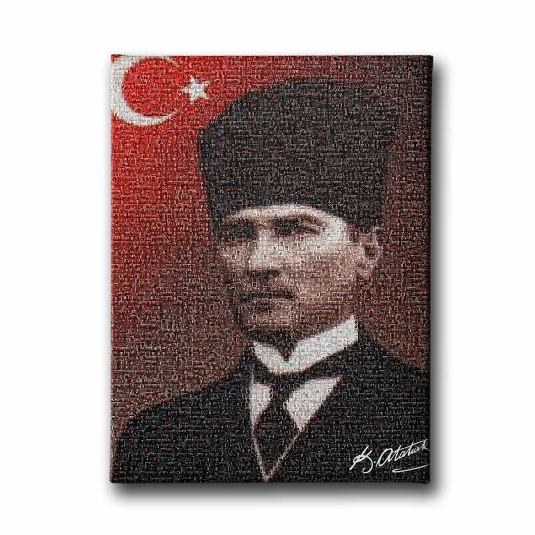 Turk Bayrakli - Imzali Ataturk Portresi Kanvas Tablo
