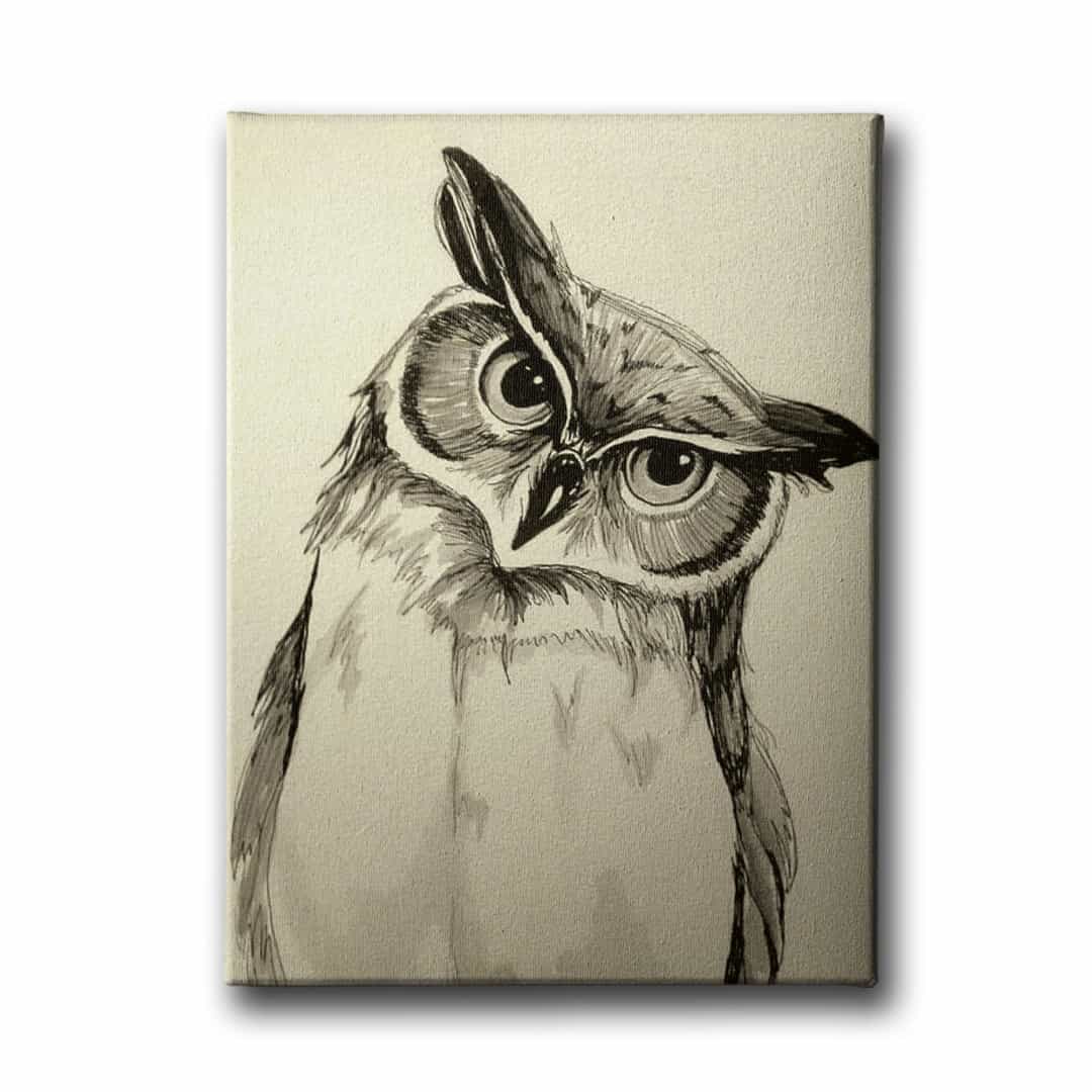 Karakalem Baykus Kanvas Tablo