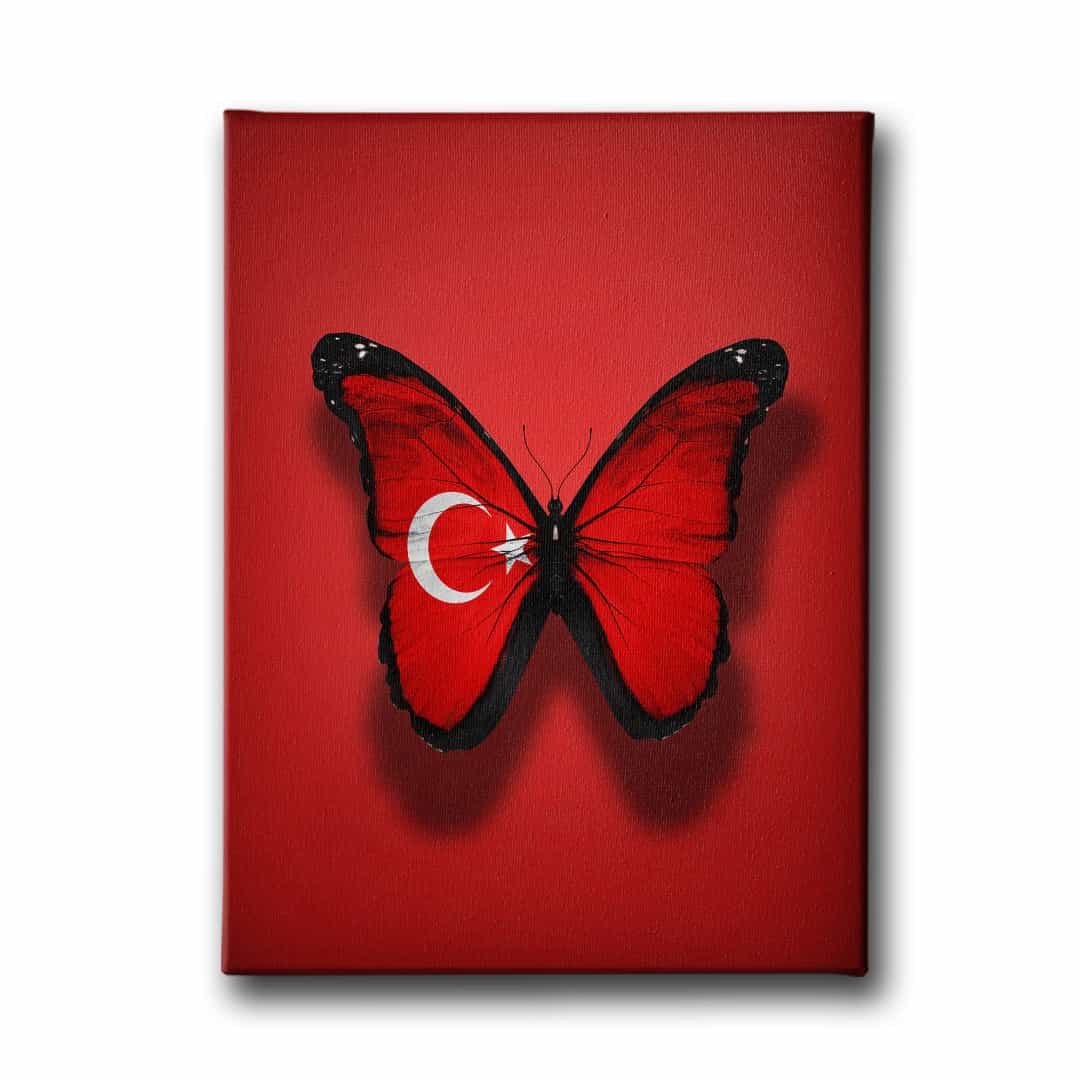 Turk Bayrakli Kelebek Kanvas Tablo