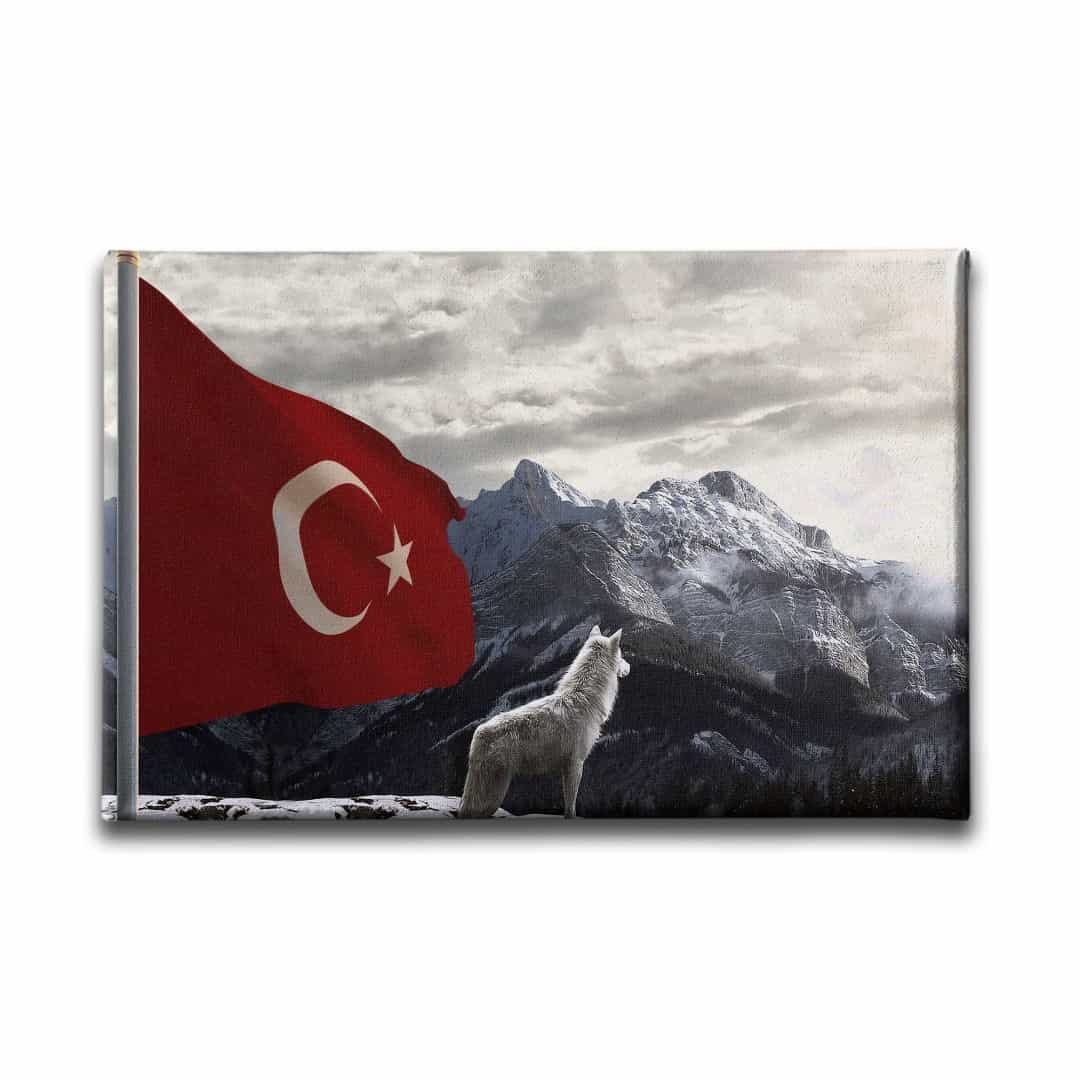 Bozkurtlu Turk Bayragi Kanvas Tablo